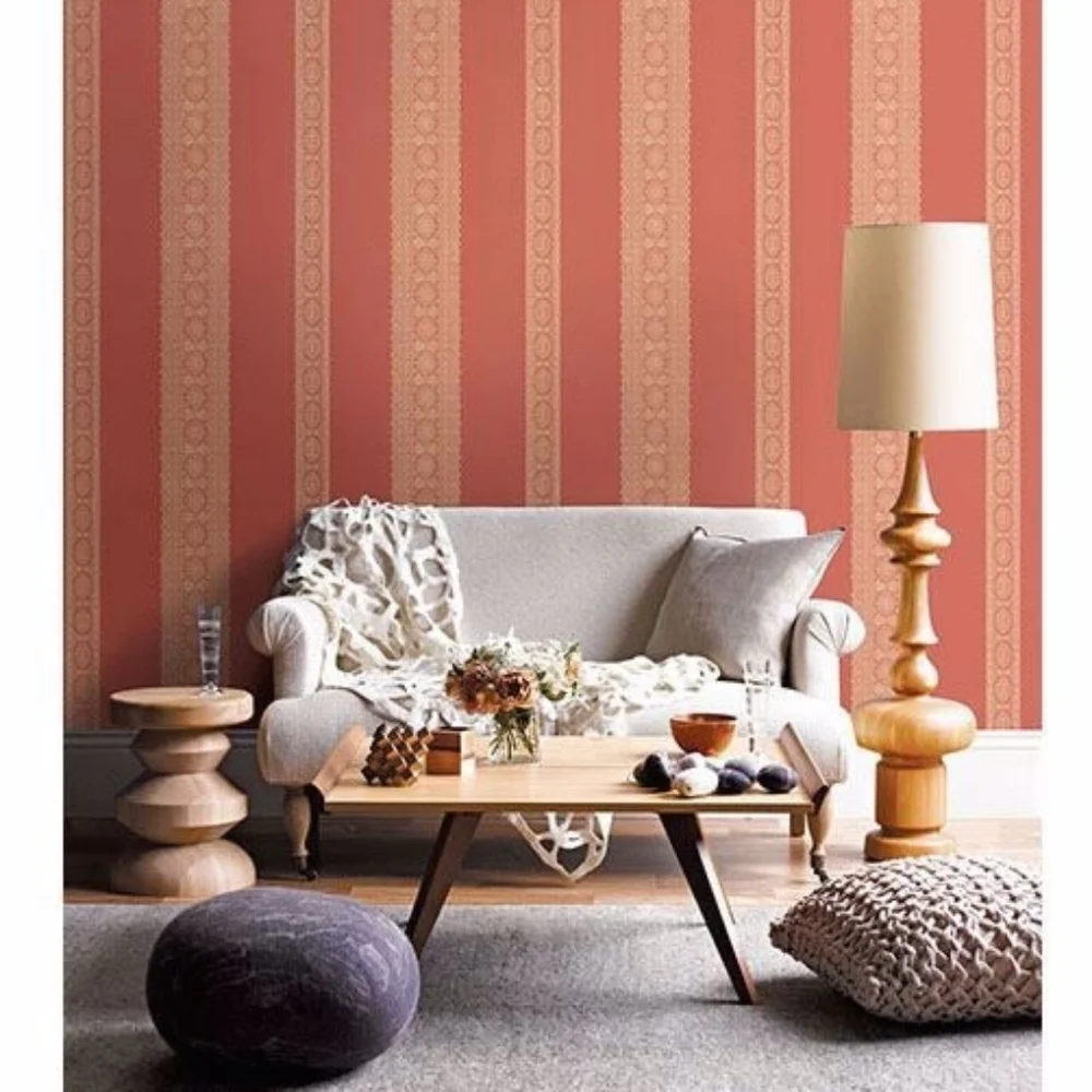 Wallpaper Brynn Coral Paisley Lace Stripe - boho